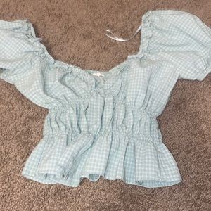 green plaid puff sleeve shirt